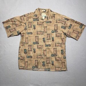 Vintage Reyn Spooner Hawaiian Shirt Men M Beige Golf Print Lawn Aloha Hawaii
